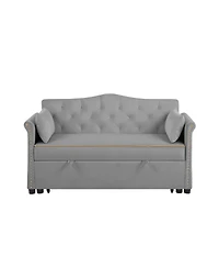 Maison Boucle Velvet Pull Out Sofa Bed with Nailhead Arms, Sleeper Tufted Back for Small Spaces, Guest Room, Living Room