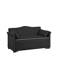 Maison Boucle Velvet Pull Out Sofa Bed with Nailhead Arms, Sleeper Tufted Back for Small Spaces, Guest Room, Living Room