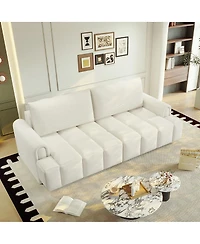 Maison Boucle Modern 4-Seat Teddy Fabric Sleeper Sofa with Storage, 90" Pull-Out Couch Bed, King Convertible for Living Room