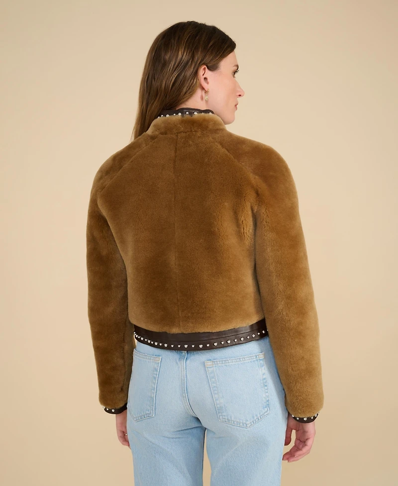 Furniq Uk Women's Shearling Studded Jacket