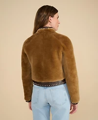 Furniq Uk Women's Shearling Studded Jacket
