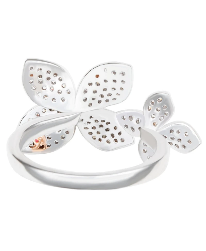 Suzy Levian Sterling Silver Cubic Zirconia Between The Finger Double Flower Ring