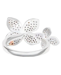 Suzy Levian Sterling Silver Cubic Zirconia Between The Finger Double Flower Ring