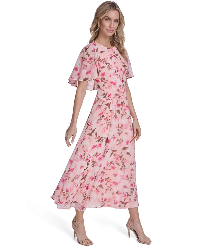 Calvin Klein Women's Short-Sleeve Smocked Printed Dress