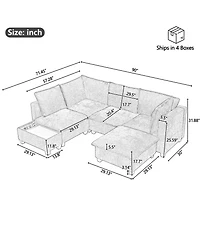 Streamdale 90" U-Shaped Sectional Sofa w/ Ottoman & Charging Table