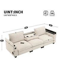 Streamdale Chenille Sectional Sofa with Drop Down Table & Bluetooth (96" L x 35" W)