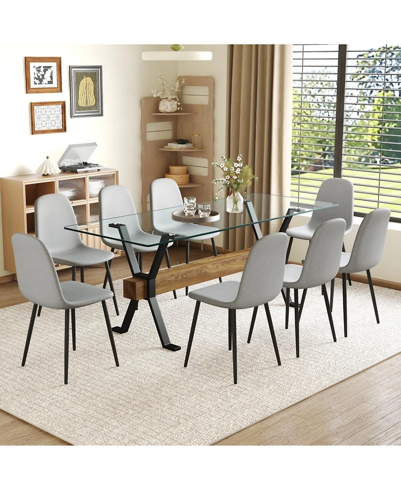 Streamdale Furniture 8 Gray Linen Chairs & Wood Grain Table Set