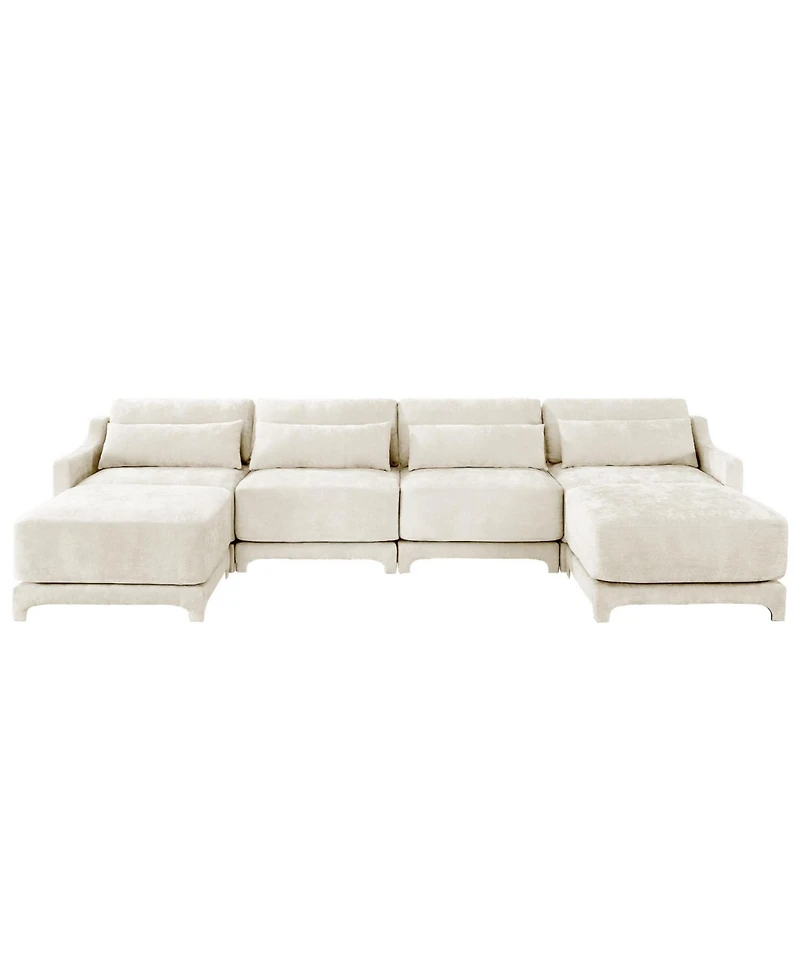 Streamdale Furniture Beige Chenille 4-Seater Sofa with Ottoman