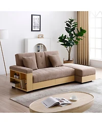 Streamdale Furniture Convertible Sleeper Sofa Bed with Storage Ottoman & Drop Down Table - Light Brown