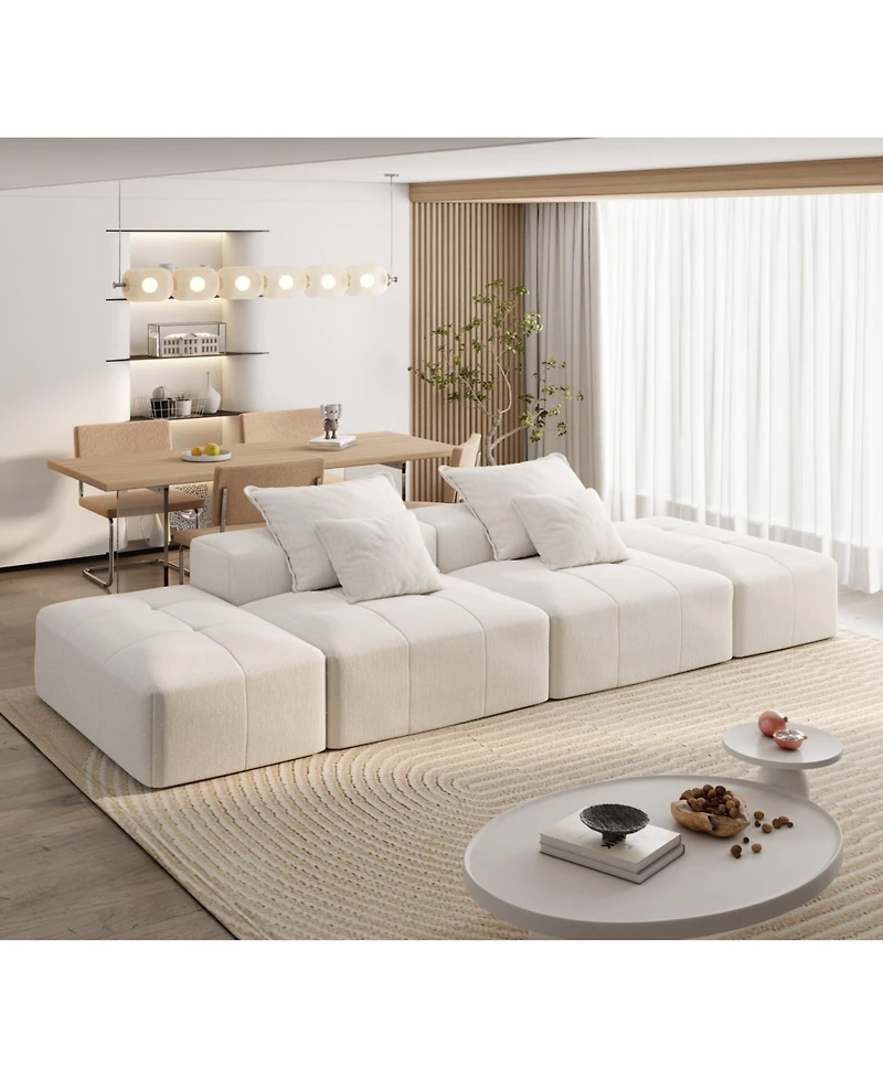Streamdale Furniture Modern Chenille Sectional Sofa with Ottomans & Pillows - Beige