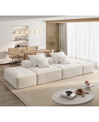 Streamdale Furniture Modern Chenille Sectional Sofa with Ottomans & Pillows - Beige