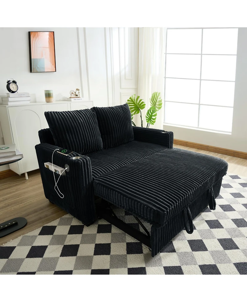 Streamdale Furniture 53" Corduroy Sleeper Sofa with Usb Charging & Adjustable Back