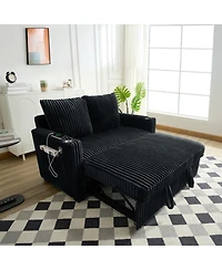 Streamdale Furniture 53" Corduroy Sleeper Sofa with Usb Charging & Adjustable Back