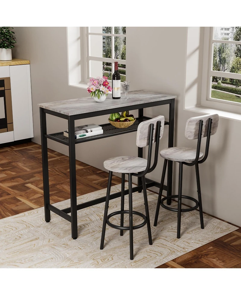 Streamdale Furniture Streamdale Bar Table & 2 Stools Set, Space Saving Pub Dining