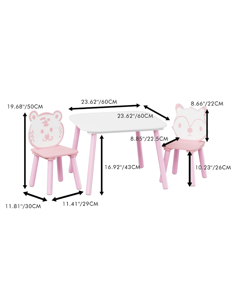 Streamdale Kids 3-Piece Table & Chair Set - Animal Backrest (Pink/White)