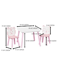 Streamdale Kids 3-Piece Table & Chair Set - Animal Backrest (Pink/White)