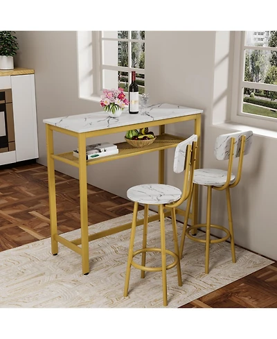 Streamdale Furniture 3-Piece Counter Height Dining Table Set, Faux Marble Top