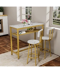 Streamdale Furniture 3-Piece Counter Height Dining Table Set, Faux Marble Top