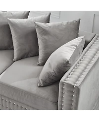 Streamdale Furniture Modern Grey Velvet Sofa 2+3 Seater Silver Nailhead Trim