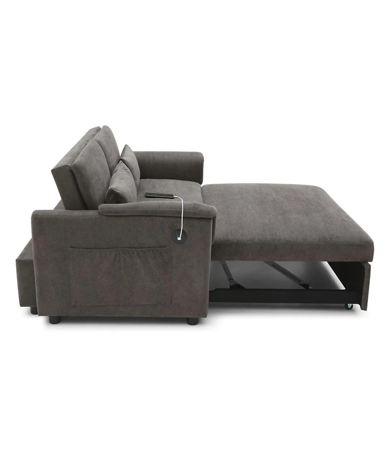 Streamdale Furniture 55" Velvet Pull Out Sofa Bed w/ Usb, Pockets, Pillows