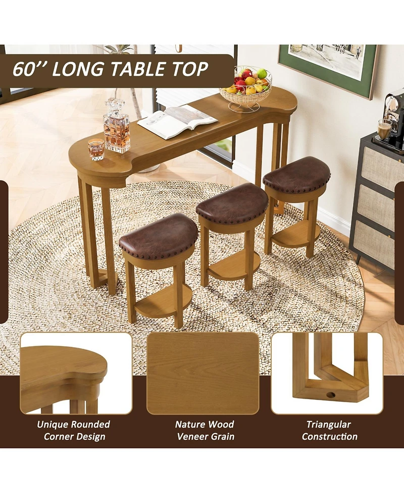 Streamdale Bar Table Set with 3 Stools - Counter Height, Natural