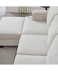 Streamdale Furniture Beige Linen L-Shaped Sectional Sofa with Ottoman