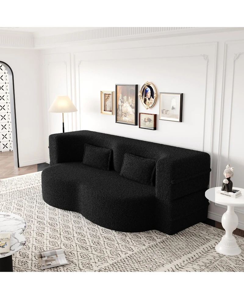 Streamdale Furniture Modern Convertible Teddy Fabric Sleeper Sofa Bed with 2 Pillows