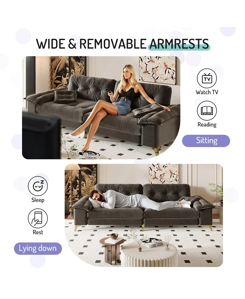 Streamdale Furniture Modern 4-Seat Cloud Sofa, Wide Arms, Tufted, Chenille, Dark Grey