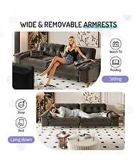 Streamdale Furniture Modern 4-Seat Cloud Sofa, Wide Arms, Tufted, Chenille, Dark Grey