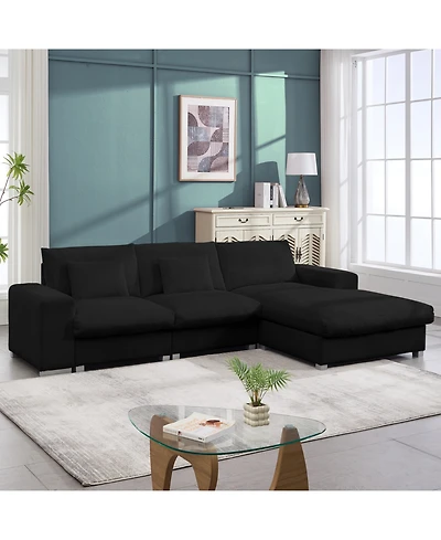 Streamdale Nordic L-shaped Flannel Sofa, Wooden Frame, Minimalist Living Room