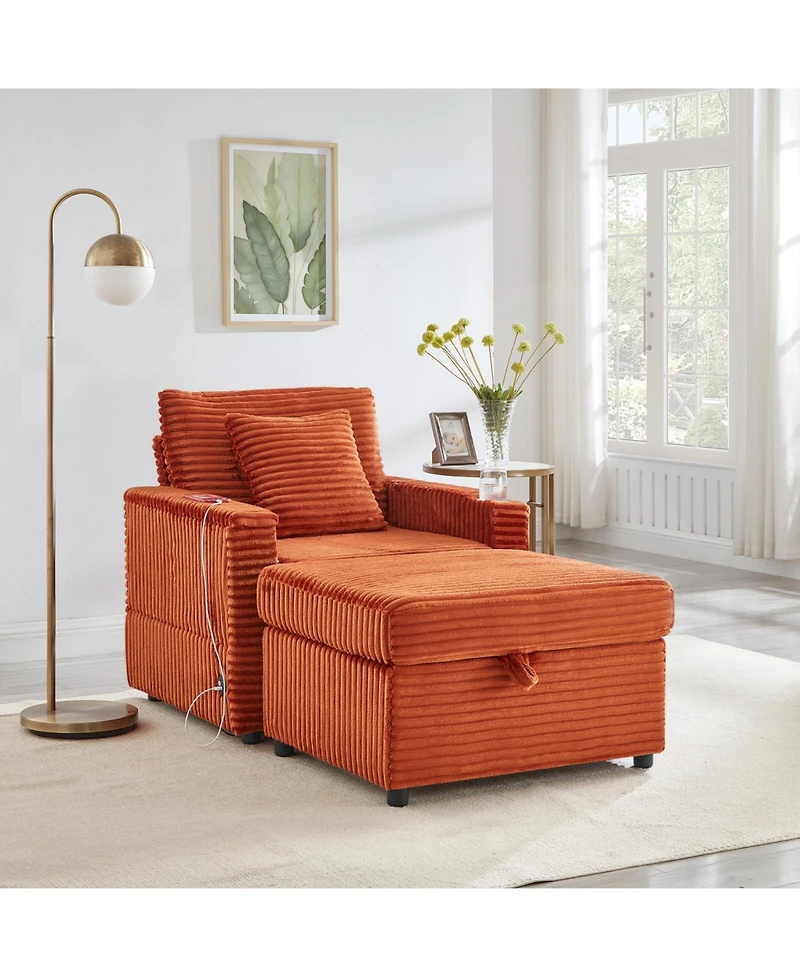 Streamdale Furniture Fluffy Corduroy Lazy Sofa w/ Ottoman, Table & Storage