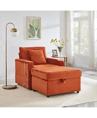 Streamdale Furniture Fluffy Corduroy Lazy Sofa w/ Ottoman, Table & Storage