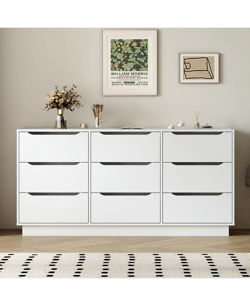 Streamdale White 9-Drawer Dresser - Modern Long Chest for Bedroom/Living Room
