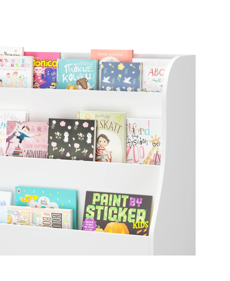 Streamdale Kids Bookshelf with 3 Fabric Bins White Wooden Book Organizer