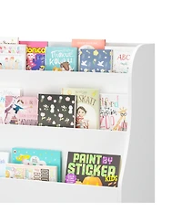 Streamdale Kids Bookshelf with 3 Fabric Bins White Wooden Book Organizer