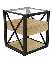 Streamdale Furniture Modern End Table with Drawer - Natural Wood & Glass