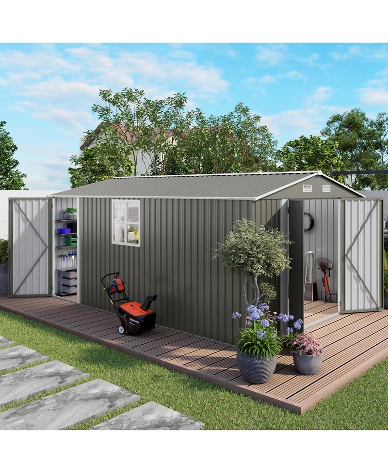 Streamdale Furniture 10x14 Metal Storage Shed, Lockable Doors, Window, All-Weather Shelter