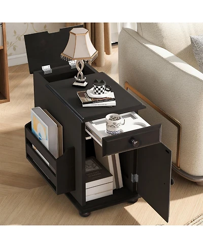 Streamdale Furniture Vintage Flip Top End Table with Usb & Drawer