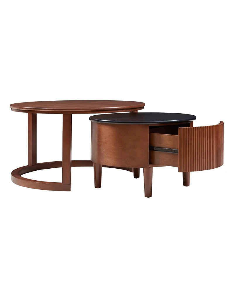 Streamdale Vintage Round Nesting Coffee Table Black & Walnut 31.5"