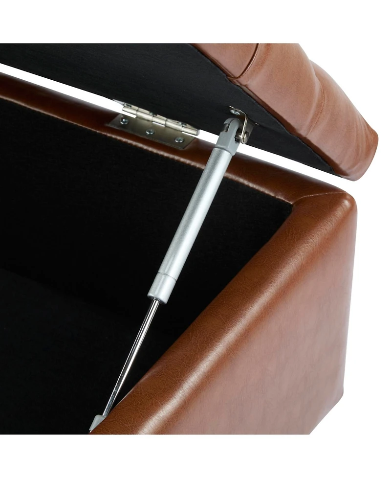 Streamdale Furniture Ottoman Bench with Storage, Brown Pu Surface, Rubber Wood Legs, 300 lbs Capacity