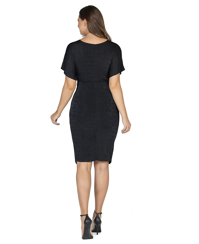 24seven Comfort Apparel Women's Short Sleeve V-Neck Twist Front Split Hem Dress