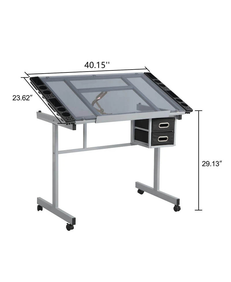 Streamdale Furniture Adjustable Art/Drafting Desk with Drawers & Wheels