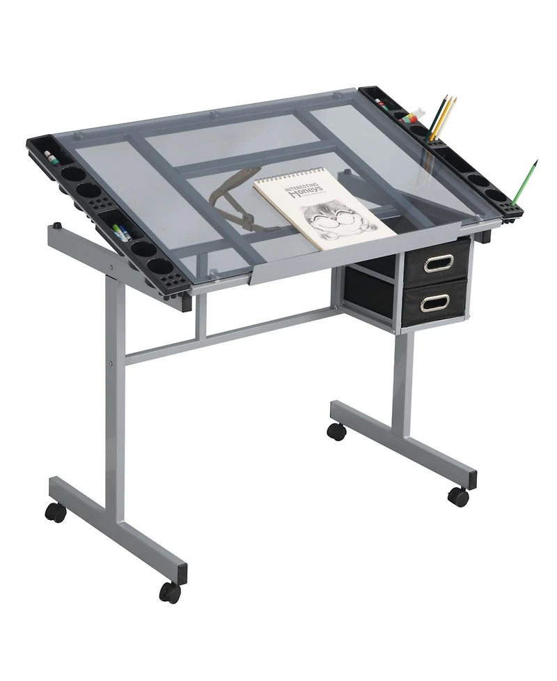 Streamdale Furniture Adjustable Art/Drafting Desk with Drawers & Wheels