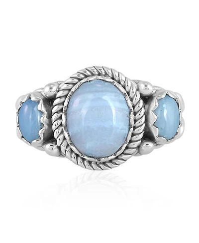 American West Jewelry Sterling Silver Blue Lace Agate 3-Stone Ring, Sizes 5 to 11