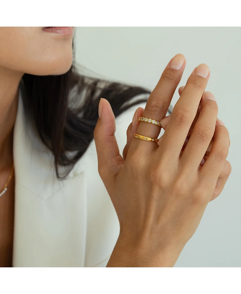 Bearfruit Jewelry 18K Gold Plated Sterling Silver Shining Elegance Ring Duo Set Holiday Gift Idea