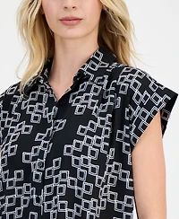 T Tahari Women's Printed Point Collar Shirt