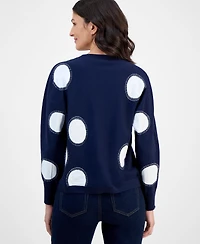 T Tahari Women's Intarsia Polka-Dot Dolman-Sleeve Sweater