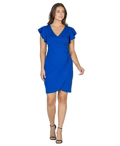 24seven Comfort Apparel Women's V-neck Ruffle Sleeve Knee Length Dress