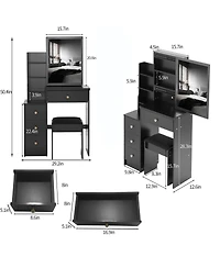 Streamdale Furniture Compact Vanity Set Sliding Mirror, Storage Drawer, Cushioned Stool, Epa/Gcc/Ul Certified
