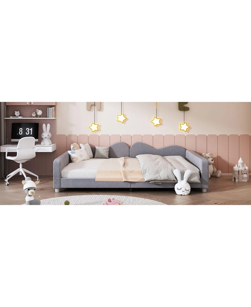 Streamdale Furniture Full Upholstered Daybed, Sherpa Fabric Sofabed with Cloud-Shaped Backrest, No Box-spring Needed